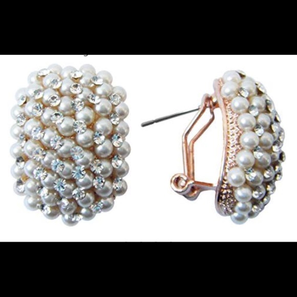 18k Gold Plated /Pearls White Crystal Earrings - Picture 1 of 3